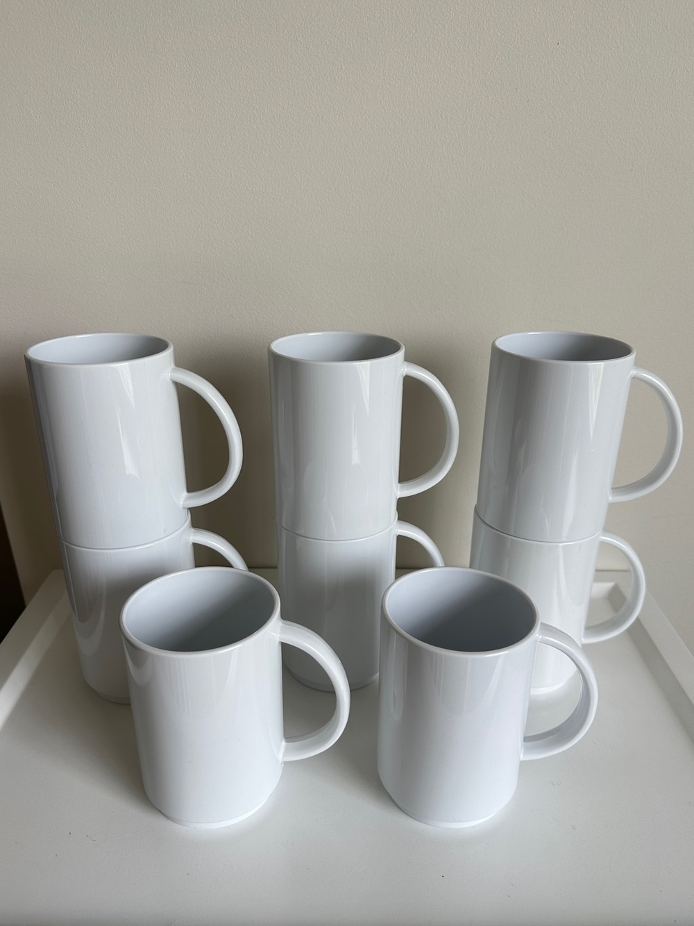 White Stacking Cups Coffee Mugs Plastic Set of 8